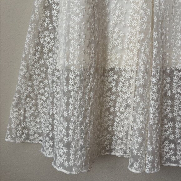 AKRIS Embroidered Floral Sheer Overlay Cream Midi Skirt - Picture 8 of 14